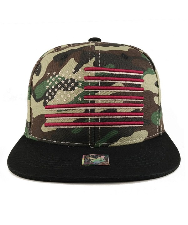 Armycrew USA American Flag Embroidered Flat Bill Snapback Cap - Military Camo - C918754HX7R