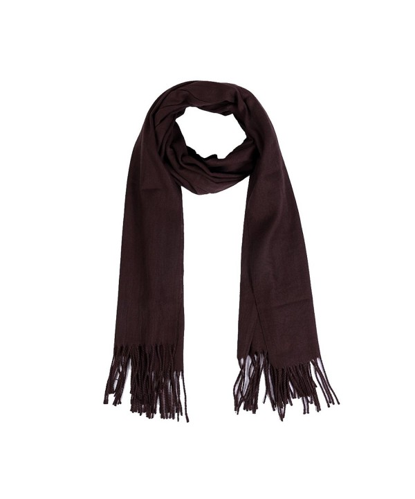Smiry Soft Lightweight Long Pashmina Elegant Winter Tassels Wrap Scarf- Solid Color - Coffee - CT186HSZO6E