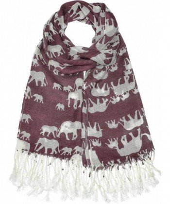 Hand By Hand Aprileo Women's Animal Pashmina Scarf Wrap Elephant Shawl Wrap - Wine - CU187YX29MA