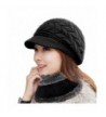 HINDAWI Women Winter Warm Knit Hat Wool Snow Ski Caps With Visor - _Hat + Scarf (Black) - CJ189ISQ58O
