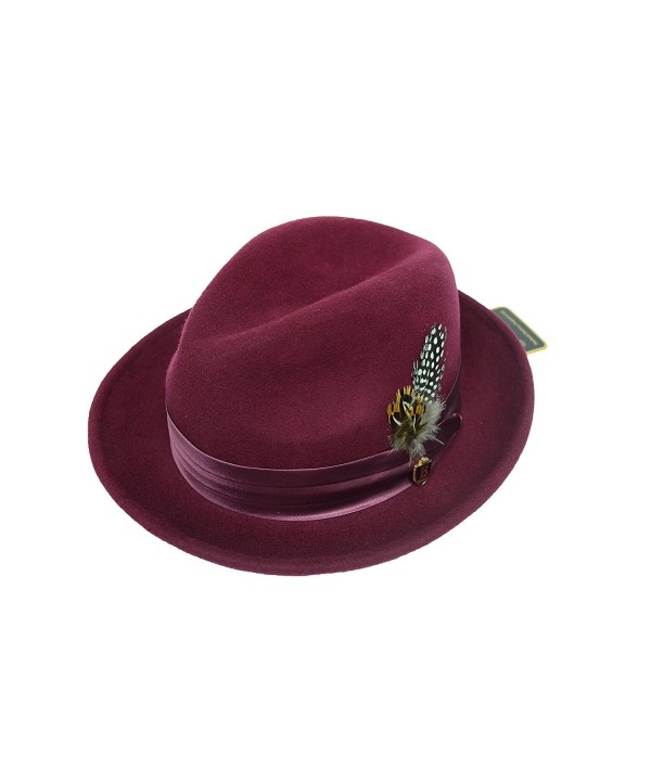 Bruno Capelo Men's Crushable Burgundy 100% Wool Winter Dress Casual Fedora Hat - CI12MXPMBI7