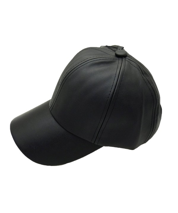 Fashion 21 Women's Solid Faux Leather Velcro Closure Adjustable Baseball Cap - Black - CA12F2ROZ21