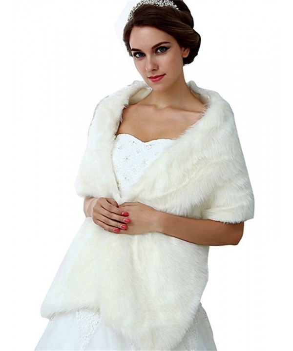 NYARER Women's Faux Fur Wrap Cape Stole Shawl Bolero Jacket Coat Shrug For Wedding Dress Winter 17005 - White - C9125K2EIDT