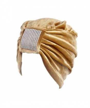 Qingfan Women Soft Warm Velvet Cancer Chemo Hat Beanie Turban Headband Wrap Cap - Gold - C4187CQ8IMH