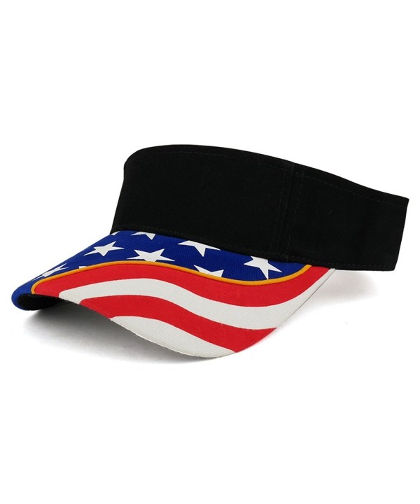 USA Flag Printed Bill Brushed Cotton Twill Sun Visor - Black - CB182GSYKEX