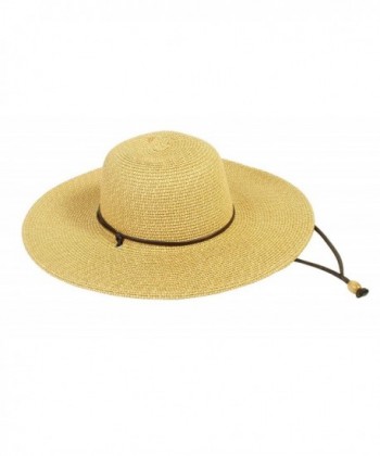 Womens Hat Wide Brim Sun Protective Straw Sun Hat w/Lanyard Natural ...