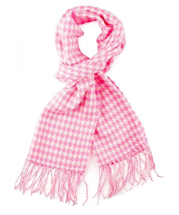 100% Cashmere Wool Scarf Houndstooth Design Made in Germany - Hot Pink - CM12E854HB7