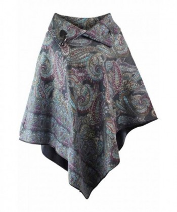 Black Colorful Paisley Pattern Turtleneck Poncho - C312LWWUKLP