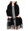 UTOVME Unisex Reversible Long Scarf Check Shawl Cashmere Feel Stole with Pocket - Black - CX12J0KY94F