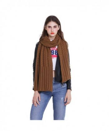 Winter Fashion Thick Knitted Scarf -RiscaWin Thick Cable Knit Wrap Chunky Warm Long Scarf - Caramel - CK1850KYH7L