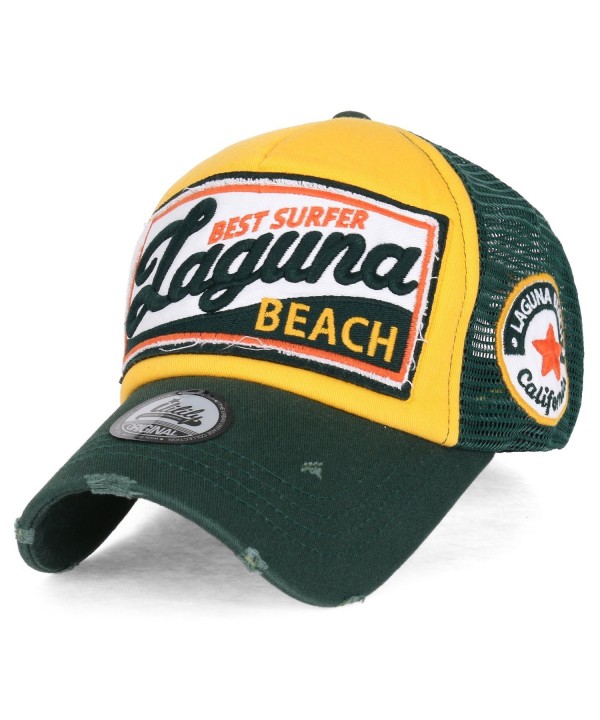 ililily Laguna Beach Vintage Distressed Trucker Hat Snapback Baseball Cap - Green - C412JU4PJE5