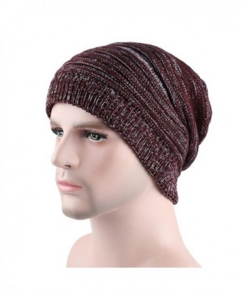 RNTOP Men Fashion Casual Keep Warm Winter Fold Crochet Hats Knitted Wool Skull Cap - Coffee - CF1864ED23Q