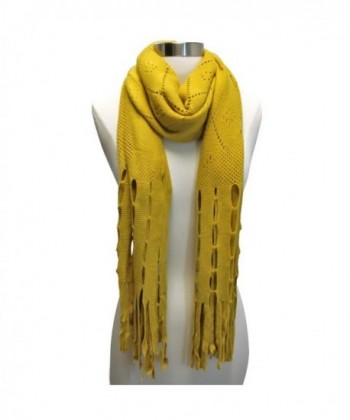 Mustard Fringy Diamond Pattern Scarf