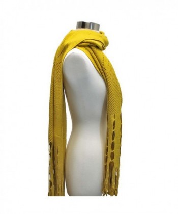 Mustard Fringy Diamond Pattern Scarf in Cold Weather Scarves & Wraps