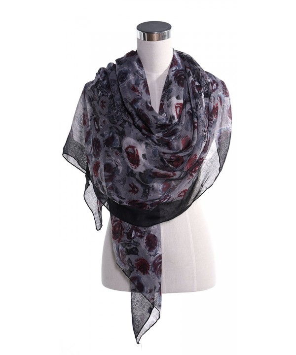 Niaiwei Elegant Floral Print Women Scarf Shawl - Pink and Grey - CQ184XZAKEU