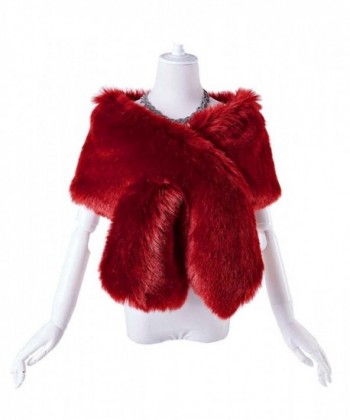 Changuan Women's Winter Fake Faux Fur Scarf Wrap Collar for Wedding Bridal Evening Shawl - Burgundy - CT189T295KY