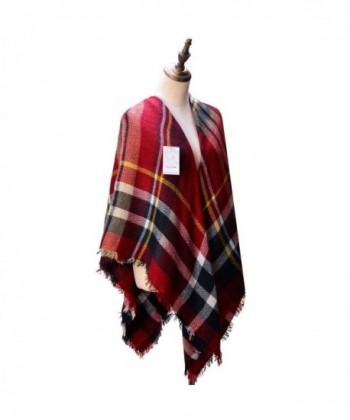 Women's Cozy Tartan Blanket Scarf Wrap Shawl Neck Stole Warm Plaid Checked Pashmina (Purple Red) - CT12NUJGLYO