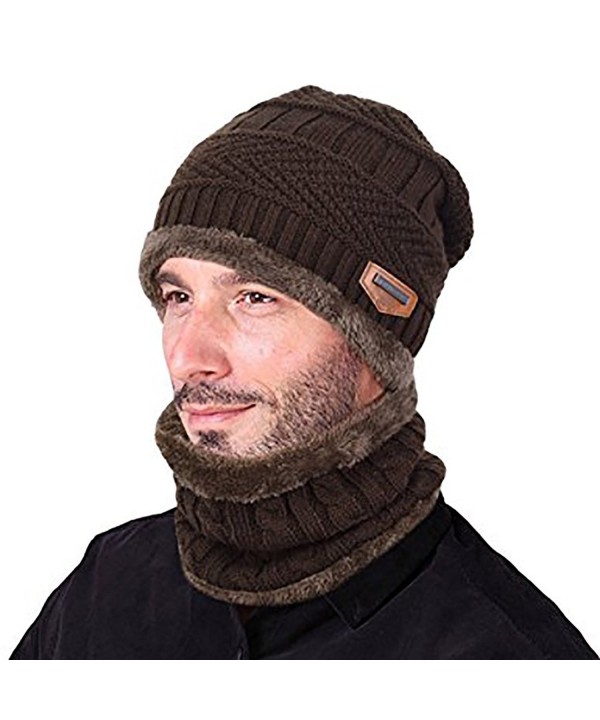 Buytop Winter Beanie Hat Scarf Set Warm Knit Hat Thick Fleece Lined Knit Skul Cap For Men Women - Coffee - CB185X3R582