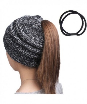 Ponytail Beanies Slouchy Crochet Skullies - Black with white - CT1884M6UEA