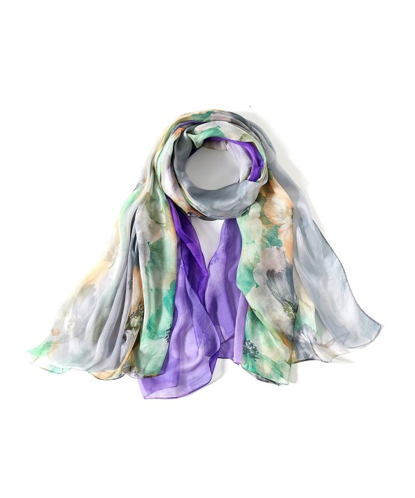 Aqueena Women's Floral Printing Silky Chiffon Lightweight Sheer Scarf Large Shawl Wraps - Floral Printing 5 - CO183KD4ZA0