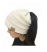 Gagget Women's Winter Knit Cup CC Beanie Tail Ponytail Winter Warm Stretch High Bun Knit Hat - White - CK187NKLGRN