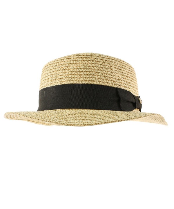 Men's Summer Boater Straw Pork Pie Derby Fedora Flat Top Gambler Hat Natural S/M - CW12EW3FKUR