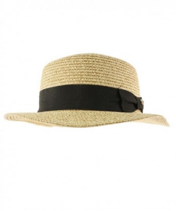 Men's Summer Boater Straw Pork Pie Derby Fedora Flat Top Gambler Hat Natural S/M - CW12EW3FKUR