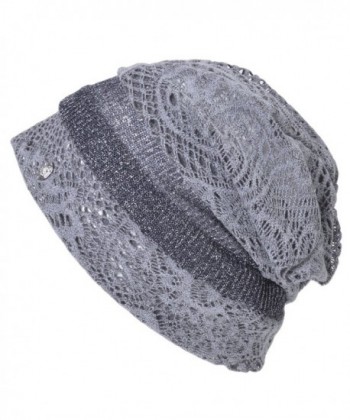 Casualbox Charm Womens Loose Knit Lace Beanie Hat Retro Classic Design Summer Ladies - Gray - C612553GO4T