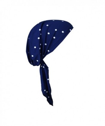 Landana Headscarves Printed Pre-Tied Headscarves Viscose Chemo Head Cover Cancer Headscarf - Navy Polka - CJ12CO7HV5F