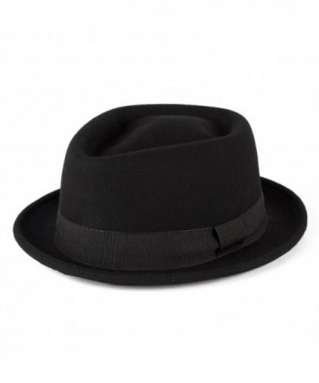 100% Wool Diamond Shaped Pork Pie Hat With Grosgrain Band Handmade In Italy - Black - CP12EW84Q2Z