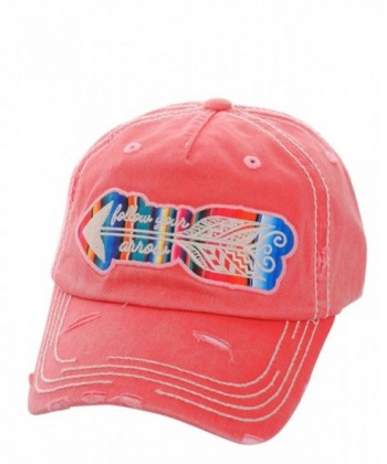 Distressed Country Vintage Style Arrow Baseball Cap Hat - Hot Pink - C7183Z50ZLN