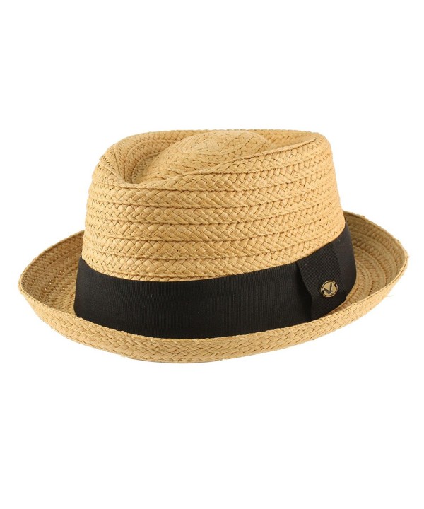 Men's Summer Braid Straw Pork Pie Derby Fedora Upturn Brim Hat - Toast - C312ER1MBFL