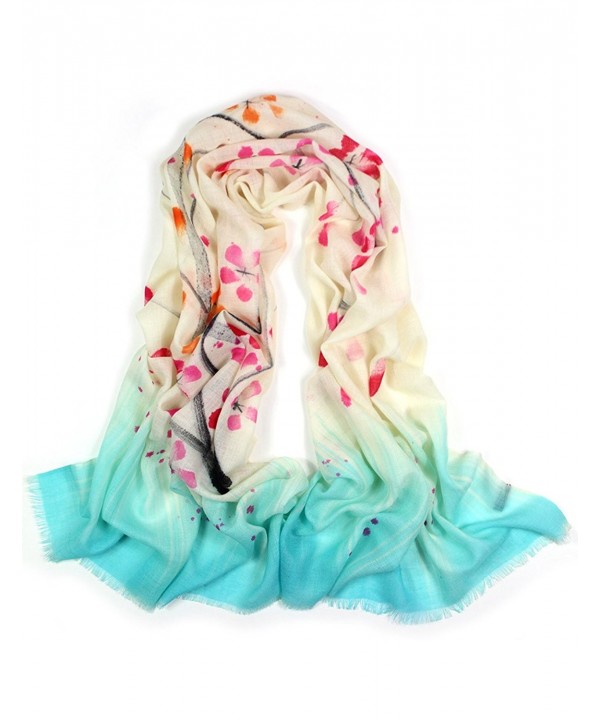 Dahlia Women's Hand Painted Merino Wool Pashmina Scarf Shawl - Blossom Branch - CZ1270EPC21