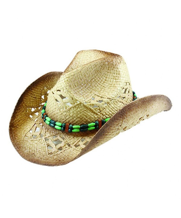 Western Cowboy Toyo Outback Hat w/ Green Beaded Hat Band - C2125H241XT