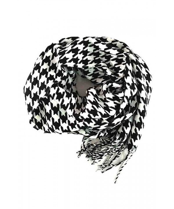 Fashion Secrets Plaid Cashmere Feel Soft Oblong Scarf Neck Wrap W Fringes Ends - Houndstooth Black - White - CZ12NU1VZ4Y