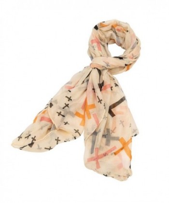 Cross Design Pastel Scarf - Brown - CA11MOG2MPB