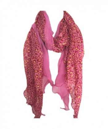 Leopard Animal Print Shawl Long Scarf Light Sheer Tonal Accent - Pink/Fuchsia/Yellow - C811CIGWR8J