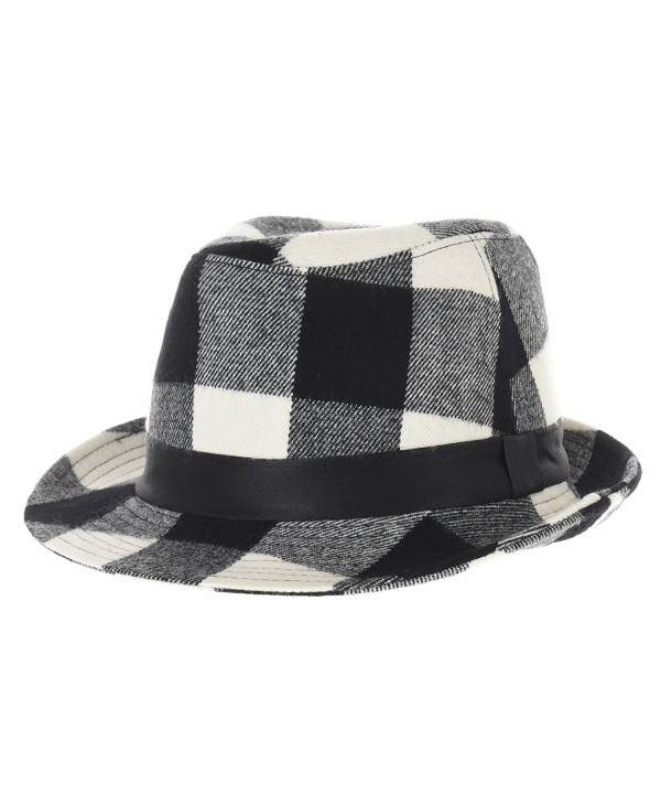 WITHMOONS Wool Fedora Hat Glen Tartan Plaid Check Pttern DW6488 - Ivory - CV12NEQEI16