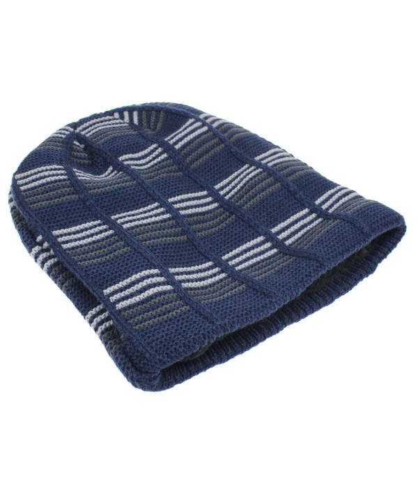 Mens Knit Beanie Skull Hat -Stripe Soft Fleece Lined Thick Warm Winter ...