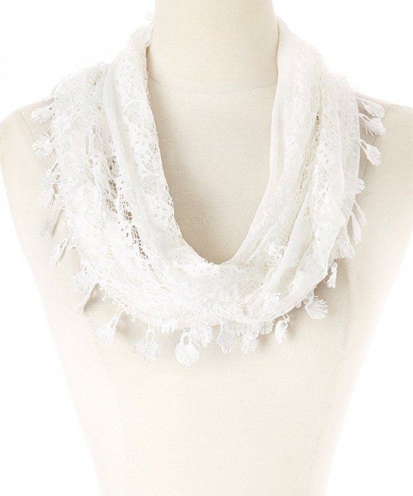 Tan's Women Lightweight Delicate Lace Infinity Scarf with Teardrop Fringes - 4?white - C911OWTSMEN