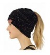 Raylarnia Beanie Tail Chunky Cable Knit- Trendy Warm Soft Winter Cap- High Bun Ponytail Hat - 3 Tone Back - CA186M8QAWT