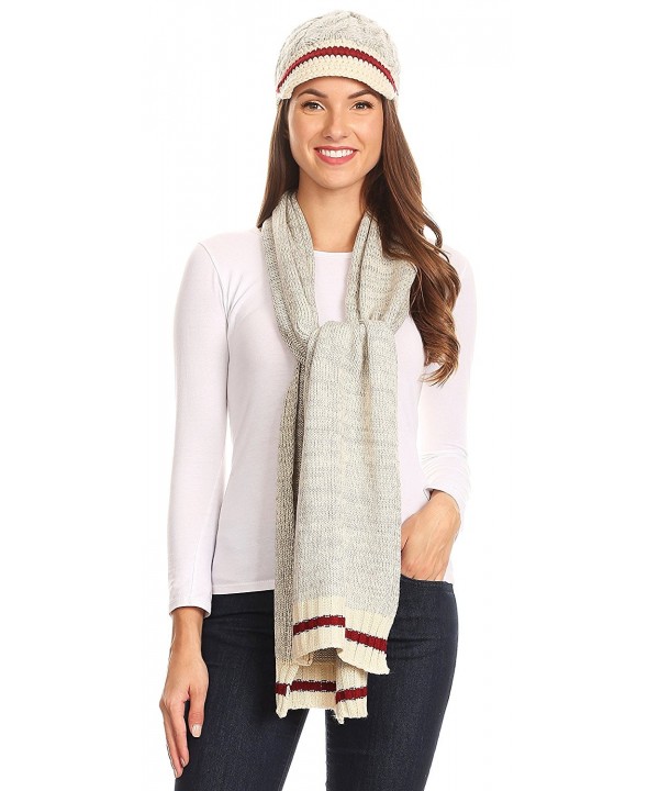 Sakkas Theo Unisex Warm Winter Heather and stripes Knit Hat & Scarf Set - Heather Cream - CB186K538NR