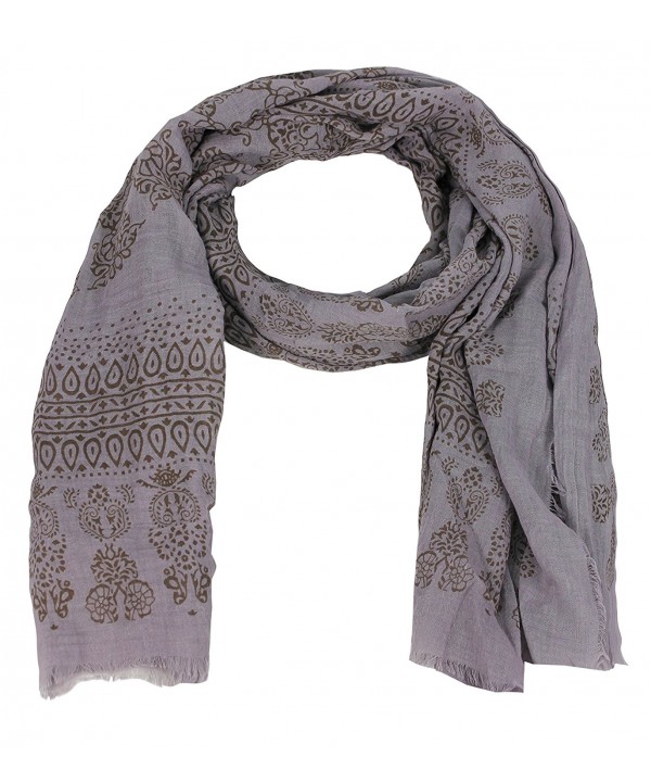 Peach Couture Classic Lightweight Heavenly Henna Paisley Printed Eyelash Fringe Scarf - Grey - CA11Y9PGW79