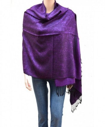 Flyingeagle Trade Inc. Jacquard Paisley Pashmina Shawl Scarf Stole for Women - Purple and Black - CO183N74DWD