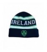 Traditional Craft Knitted Navy Beanie Hat With Ireland Lettering and Embroidered Shamrock Crest - C511ZDM8H2Z