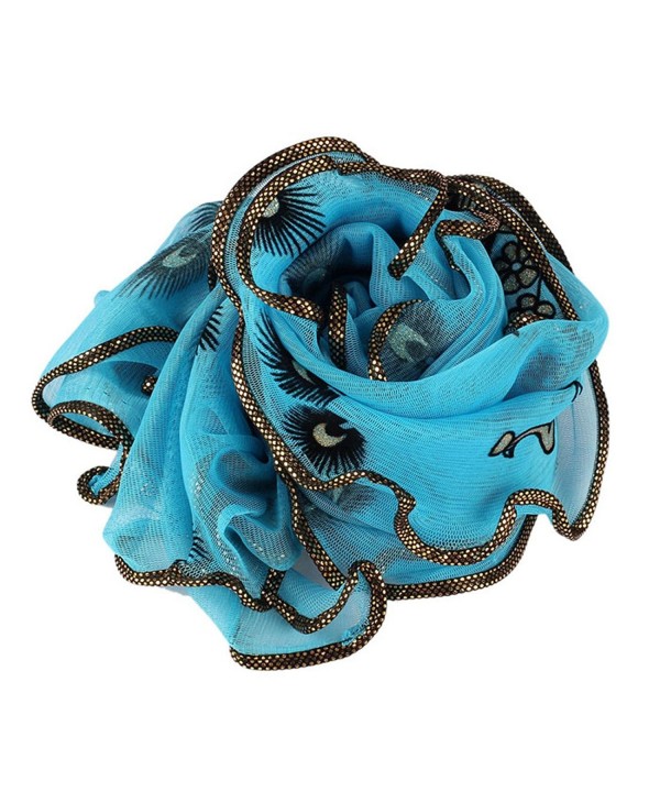 Coromose Women Trendy Gauze Peacock Triangle Veil Church Mantilla Scarf Shawl - Blue - CC11PA9VTV1