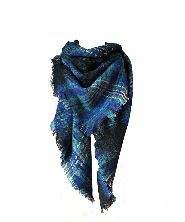 Women's Fashion Soft Warm Corlorful Plaid Blanket Scarf Wrap Shawl Neckwear - Navy Blue - CD1885NAHIL