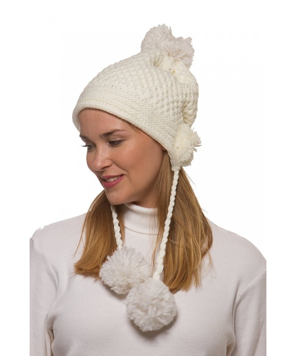 Alki'i Women's Winter Crochet Knit Hat With 5 Pom Pom's A50 - White - CG126EBCQLV