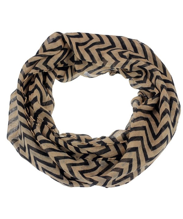 Lookatool Women Infinity Chevron Zig Zag Color Block Double Loop Scarf Wrap - Khaki - CL127LBHDKH