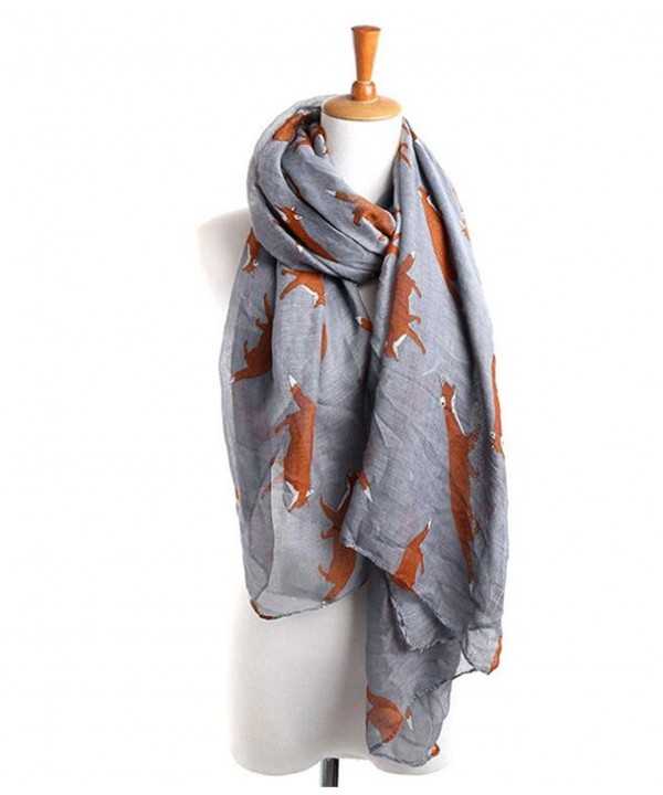 Womens Fun Cute Cartoon Fox Pattern Scarf Wrap Lightweight Soft Sheer Scarves - Gray - CX1867YQUTL